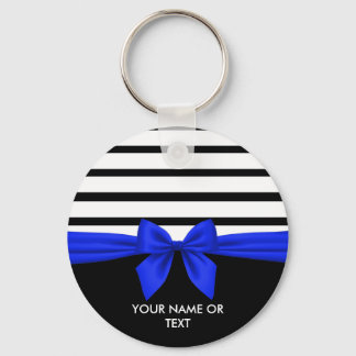 Porte-clés Personnalisé noir blanc rayé Noël bleu Bow