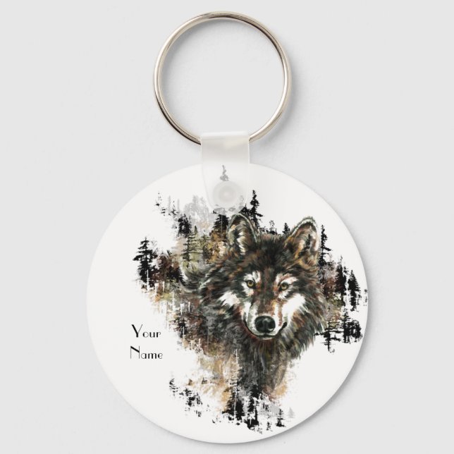 Porte-clés Personnalisé, personnalisation Wolf Mountain Art a (Recto)