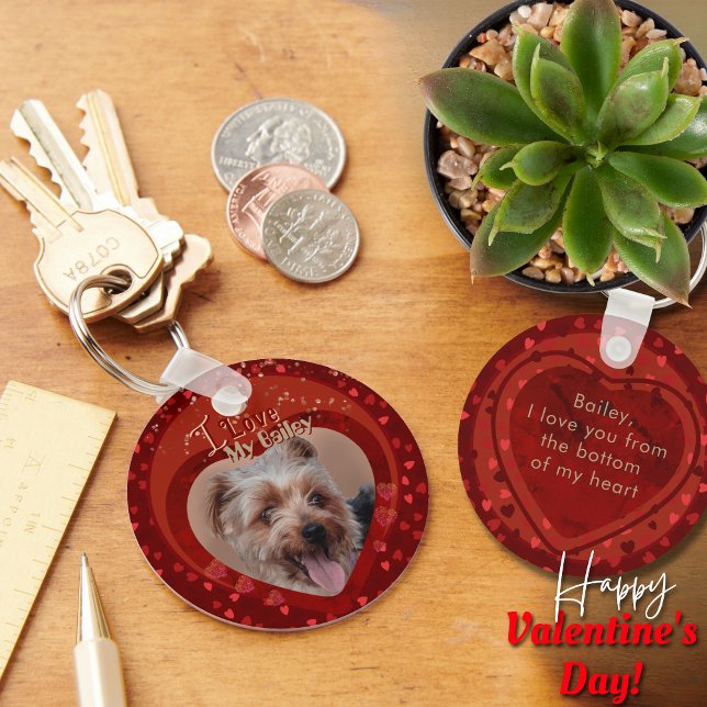 Porte-clés Personnalisé Pet Photo Rouge Keepsaké (Personalized Pet Photo Red Keepsake Keychain)