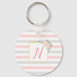 Porte-clés Personnalisé rose et gris floral