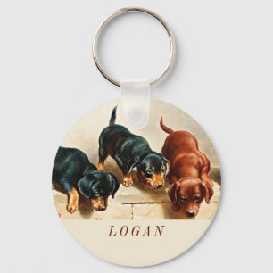 Porte-clés Personnalisé Vintage Retro Funny Cute Dachshund Pu