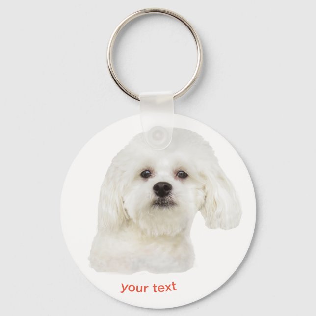 Porte-clés Personnaliser chien maltais blanc (Recto)
