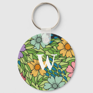Porte-clés Personnaliser Fleurs Rétro Large Échelle Multicolo