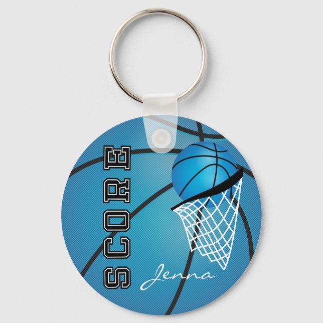 Porte-clés Personnaliser le basket-ball bleu (Recto)