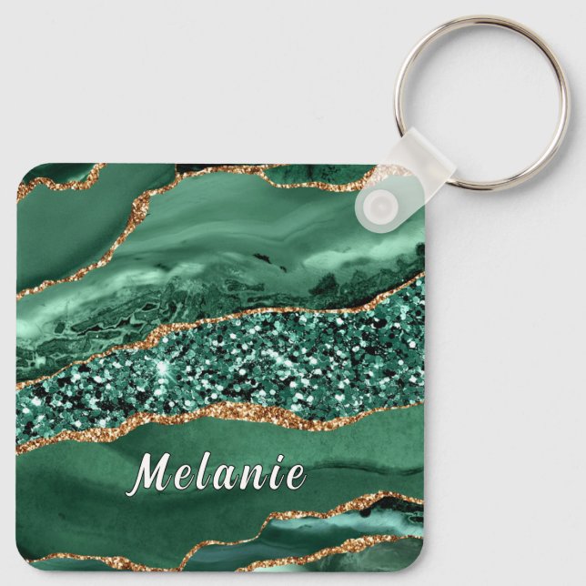 Porte-clés personnalisés avec paillettes dorées et (Dos)