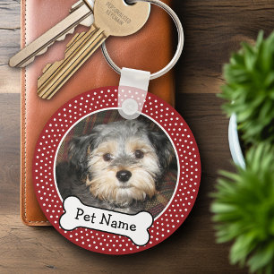 Porte-clés Pet Photo with Dog Bone Red Polka Dots