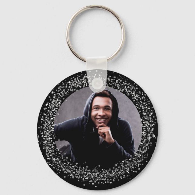 Porte-clés Petit ami noir argent photo scintille (Recto)