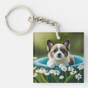 Porte-clés Petit chien floral mignon dans les foies
