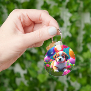Porte-clés Petit chiot avec ballons - doux