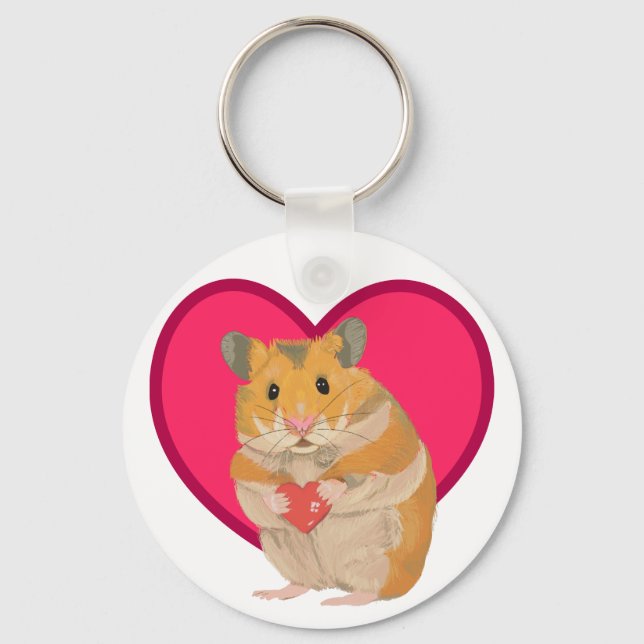 Porte-clés Petit Hamster mignon tenant un coeur rouge (Recto)
