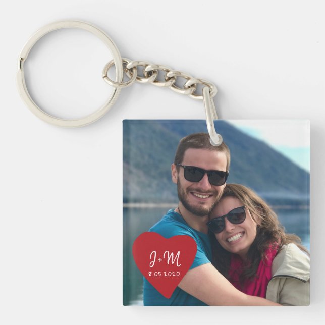Porte-clés Petite amie amoureuse couple initiales date photo (Devant)