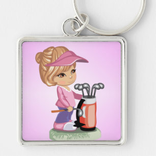 Porte-clés Petite fille blonde jouant au golf