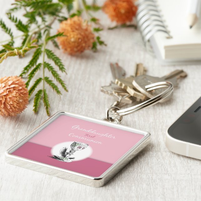 Porte-clés Petite-fille Première Communion rose, Chalice (Côté)