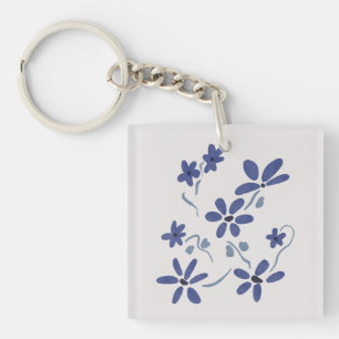 Porte-clés Petite Fleurs Romantiques Bleues