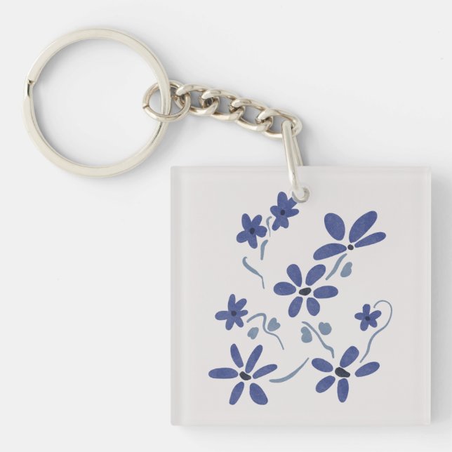 Porte-clés Petite Fleurs Romantiques Bleues (Devant)