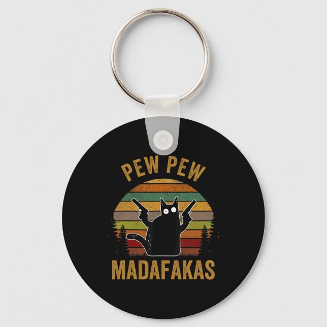 Porte-clés Pew Madafakas Pew Guns Funny Black Cat Retro Vinta (Recto)