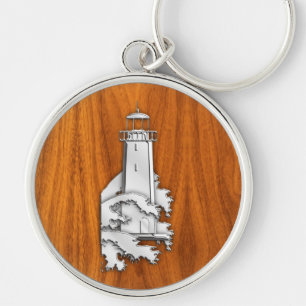 Porte-clés Phare d'argent sur le style bois de teck