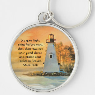 Porte-clés Phare et coucher de soleil Bible Verse Porte - clé