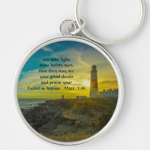 Porte-clés Phare et coucher de soleil Bible Verse Porte - clé