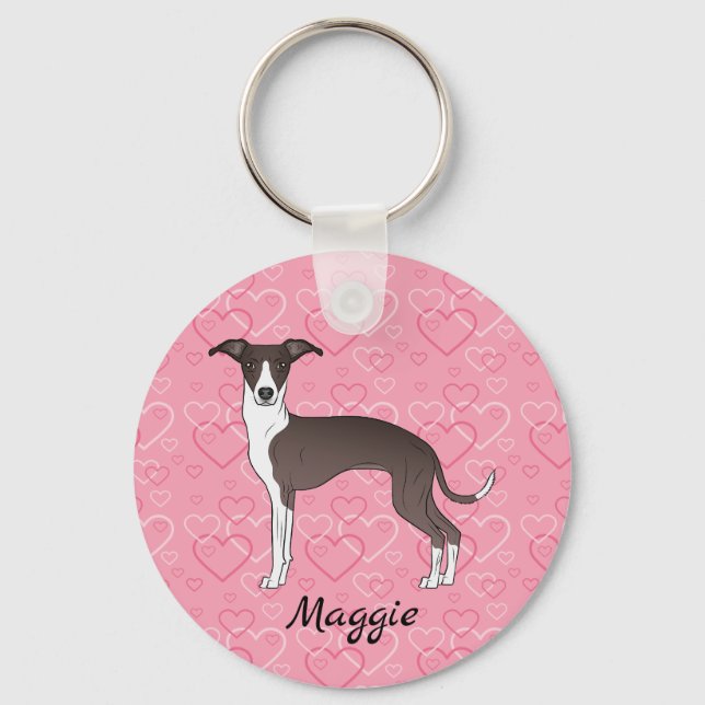 Porte-clés Phoque Et Gris Italien Blanc Sur Coeurs Rose (Recto)