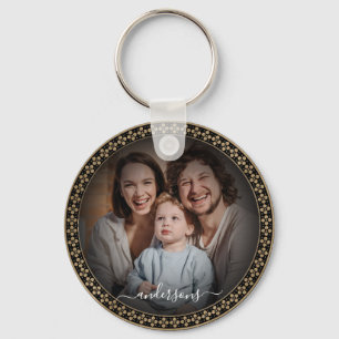 Porte-clés Photo Couple de famille dorée personnalisée