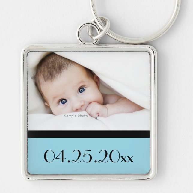 Porte-clés photo de bébé et date de naissance (Devant)