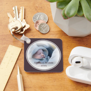 Porte-clés Photo de bébé ou de mariage encadrée en cercle