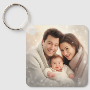 Porte-clés photo de couple avec un script élégant