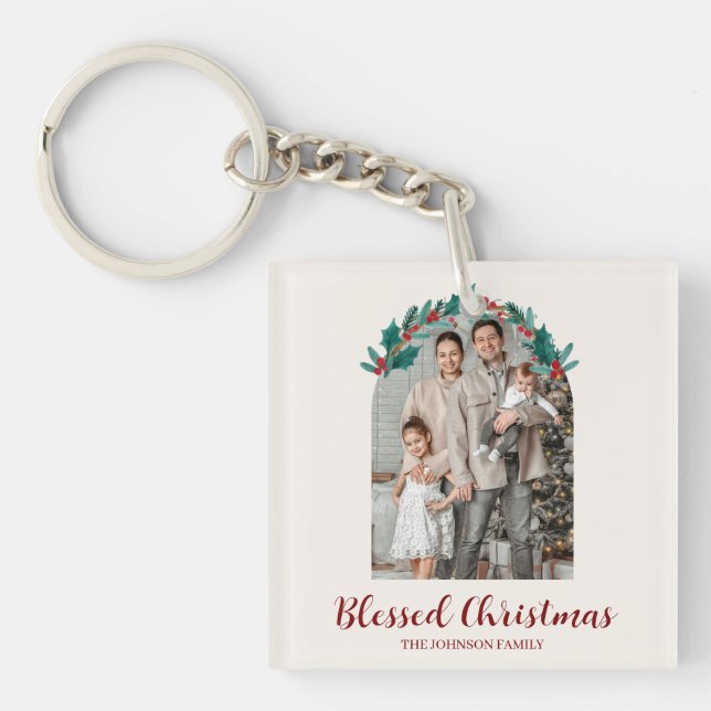 Porte-clés photo de couronne de Noël personnalisée (Devant)