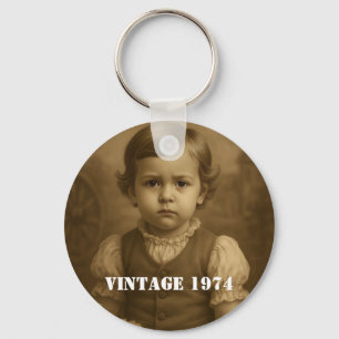 Porte-clés Photo de l'enfance personnalisée et année vintage