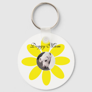 Porte-clés Photo de mignon chien chiot dans cadre de fleurs j