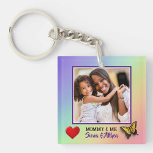 Porte-clés Photo et nom de maman et moi modernes