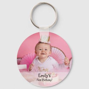 Porte-clés Photo et nom du premier anniversaire de la petite