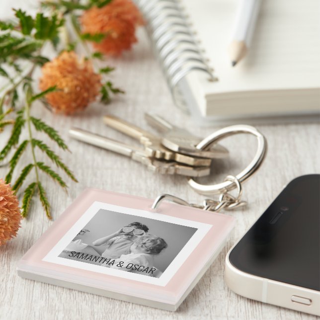 Porte-clés Photo Famille Moderne Pastel Rose Simple Cadeau (Devant Droit)