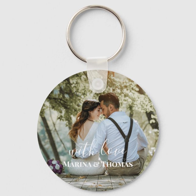 Porte-clés Photo Mariage Personnalisée Avec Calligraphie Mode (Recto)