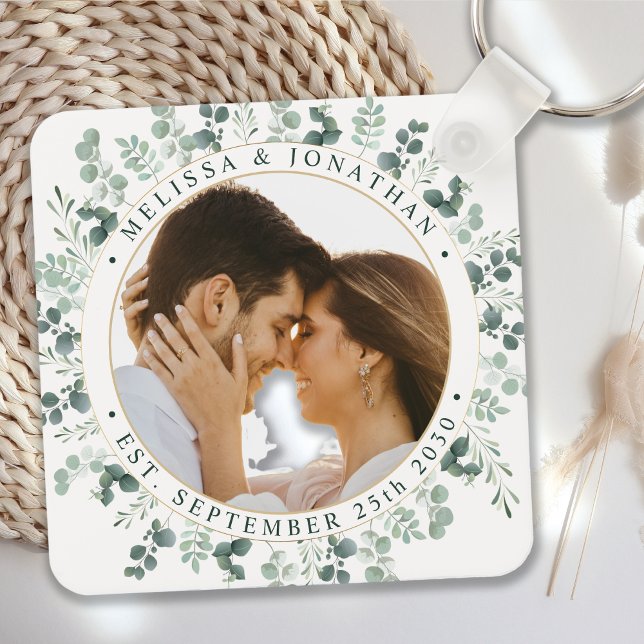 Porte-clés Photo moderne personnalisée Eucalyptus Mariage ver (Créateur téléchargé)