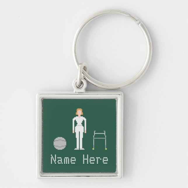 Porte-clés Physiothérapie Femme Nom personnalisé 8Bit Style (Devant)