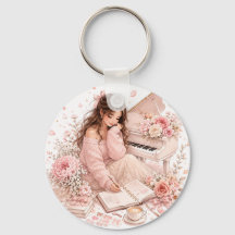 Porte-clés piano floral rose modifiable
