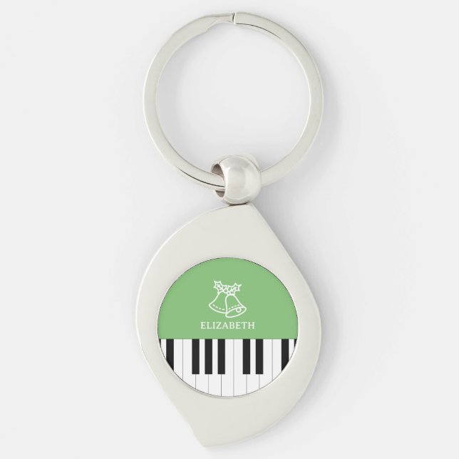 Porte-clés Piano Key Meilleur Enseignant Piano Ever Noël Vert (Devant)
