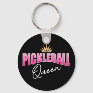 Porte-clés Pickleball rose et blanc Reine Couronne Or