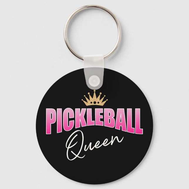 Porte-clés Pickleball rose et blanc Reine Couronne Or (Recto)