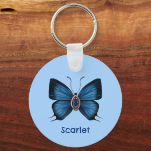 Porte-clés Pierre à papillon bleu saphir personnalisée