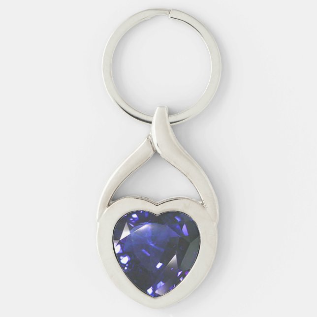 Porte-clés Pierres de coeur bleu saphir (Devant)