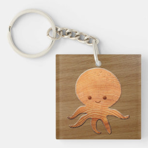 Porte-clés Pieuvre En Carton Cute Avec Impression En Bois Fau