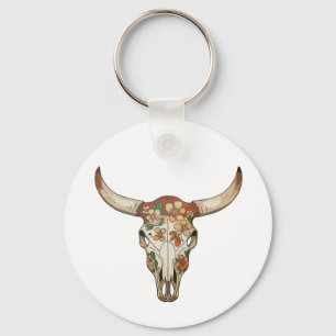 Porte-clés Pinceau Floral Crâne de Vache Occidental Fleur Cow