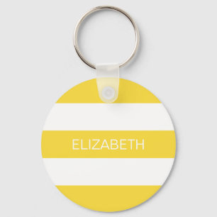 Porte-clés Pineapple Wht Horiz Preppy Stripe #3 Name Monogram