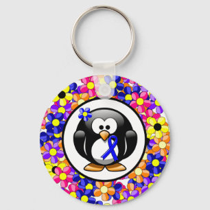 Porte-clés Pingouin à ruban de sensibilisation bleu