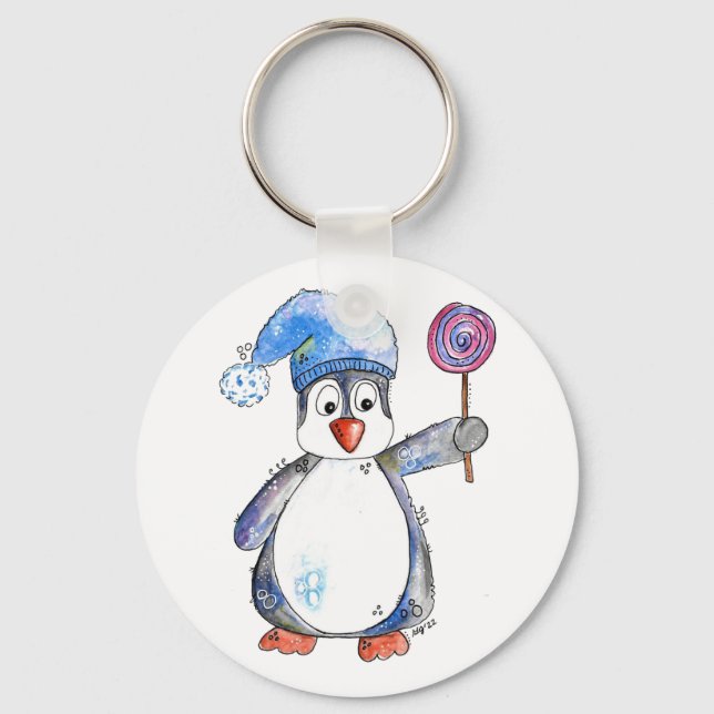 Porte-clés Pingouin blanc mignon avec Lollipop (Recto)