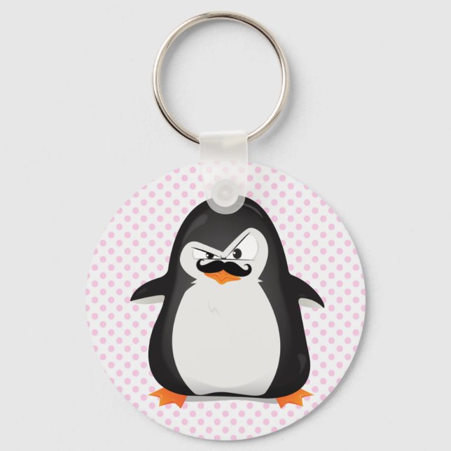 Porte-clés Pingouin Blanc Noir Mignonne Et Moustache Drôle (Recto)