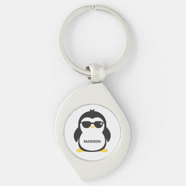 Porte-clés Pingouin cool de nom personnalisé (Devant)